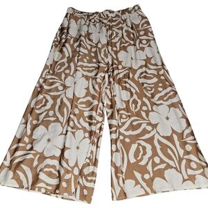 First Love Wide Leg Pants Brown White Floral 1X